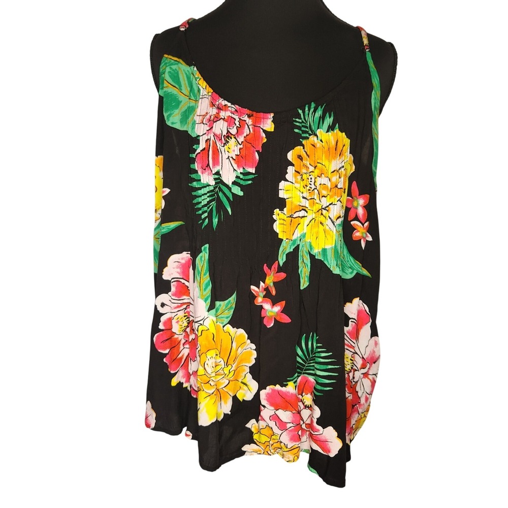 OLD NAVY Hawaiian Camisole Sleeveless Tank Womens XL Black Floral Tropical